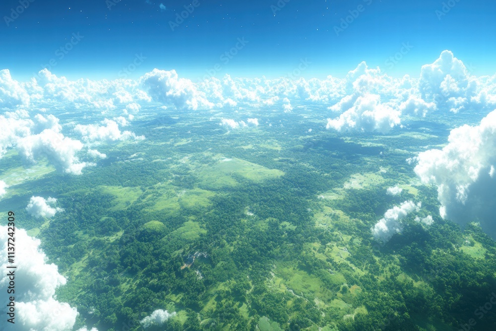 Aerial View of Lush Green Landscape with Clouds Aerial View of Lush Green Landscape with Clouds