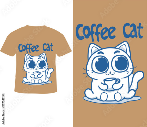 Cute coffee cat design for a trendy t-shirt.