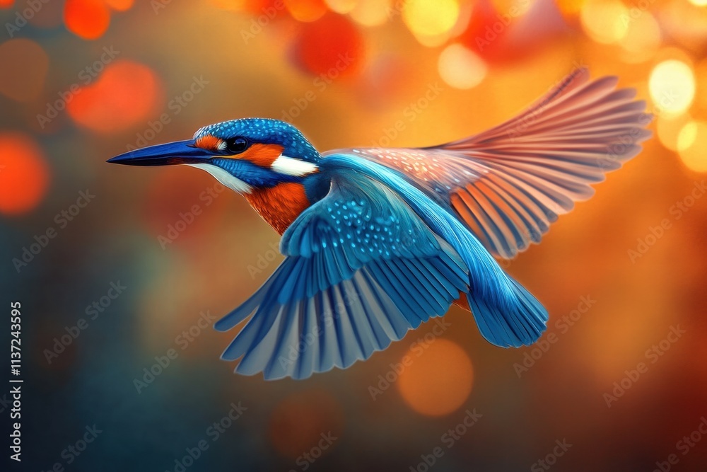 Obraz premium Common Kingfisher in Flight at Sunset