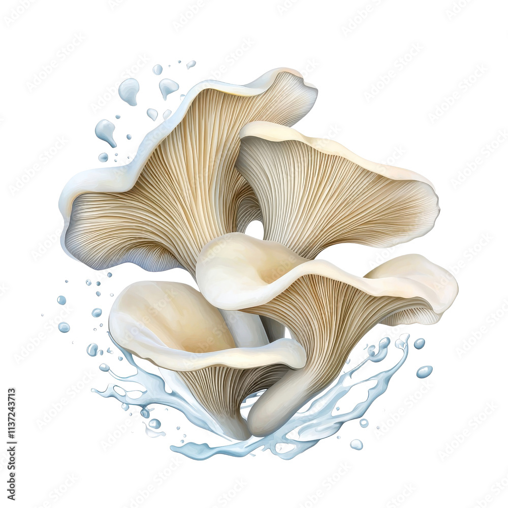 Watercolor splash of oyster mushroom, isolated on a white background. png