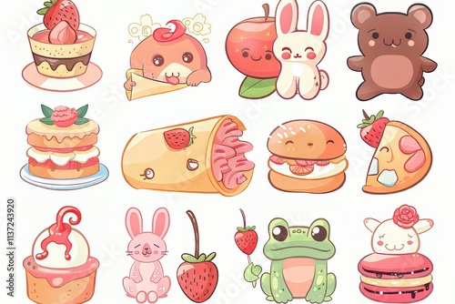 Colorful and playful kawaii illustrations of adorable desserts and animals. photo