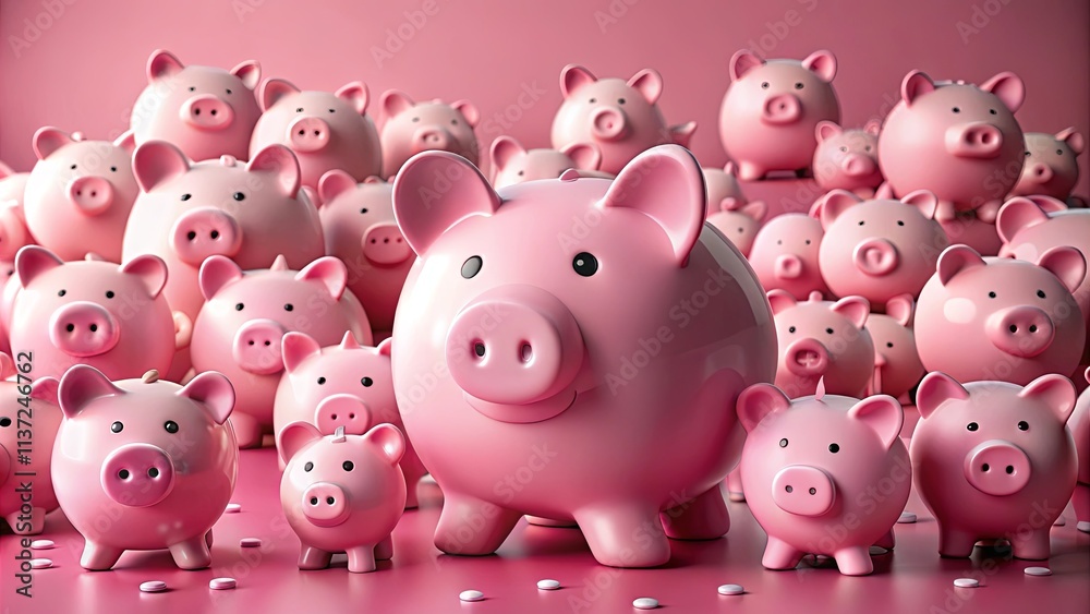 A Pink Piggy Bank Stands Out Among a Crowd of Its Kind, Representing the Importance of Individuality and Standing Out From the Crowd A Pink Piggy Bank Stands Out Among a Crowd of Its Kind, Representing the Importance of Individuality and Standing Out From the Crowd