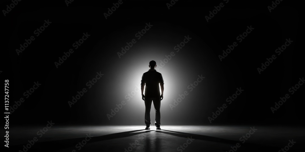 Silhouette of a person standing against a black background, silhouette, black, person, standing, shadow, outline Silhouette of a person standing against a black background, silhouette, black, person, standing, shadow, outline