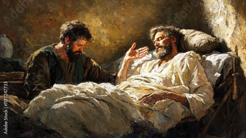 Divine healing depiction with glowing hands over bed sacred space digital artwork spiritual environment intimate viewpoint healing concept visualization for seo impact