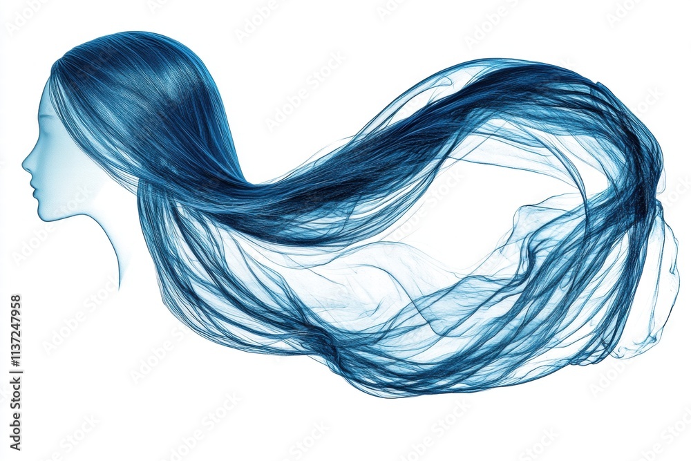 Abstract Blue Hair Flowing, Woman's Profile Abstract Blue Hair Flowing, Woman's Profile