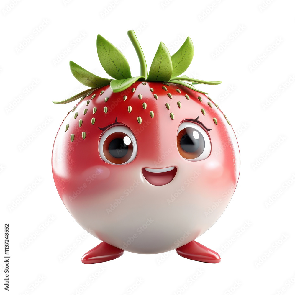 Fototapeta premium 3D cartoon character-style strawberry mochi, isolated on a white background, cute and playful. cutout png