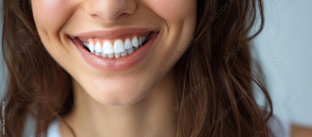 Close-up Portrait of a Woman Smiling with Bright White Teeth Close-up Portrait of a Woman Smiling with Bright White Teeth