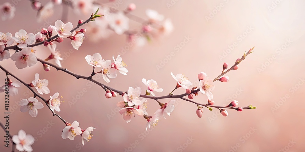 Delicate Blossom Branch with Soft Pink Hue and Tender Buds, a Symbol of Spring's Renewal Delicate Blossom Branch with Soft Pink Hue and Tender Buds, a Symbol of Spring's Renewal