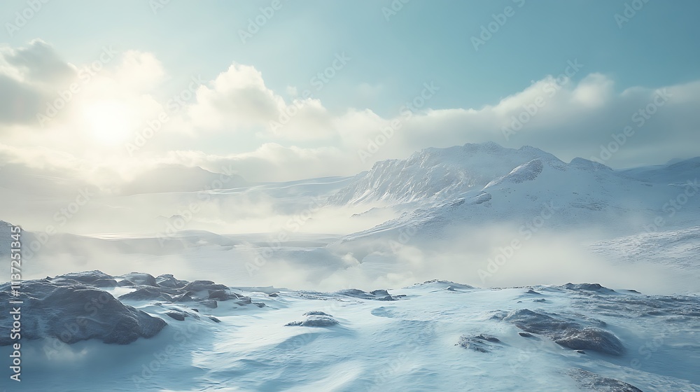 Fototapeta premium Serene Winter Mountain Landscape Under a Cloudy Sky