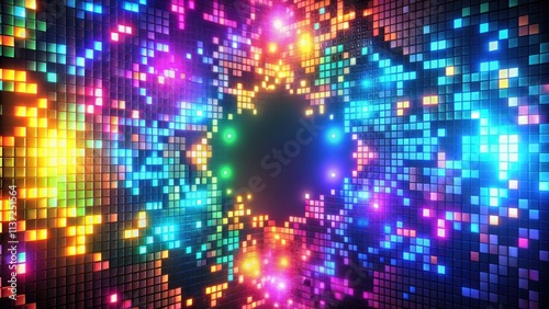 Wallpaper Mural Pixelated glowing shapes with vibrant colors on a dark background, pixelated, glowing, shapes, vibrant colors, dark background Torontodigital.ca