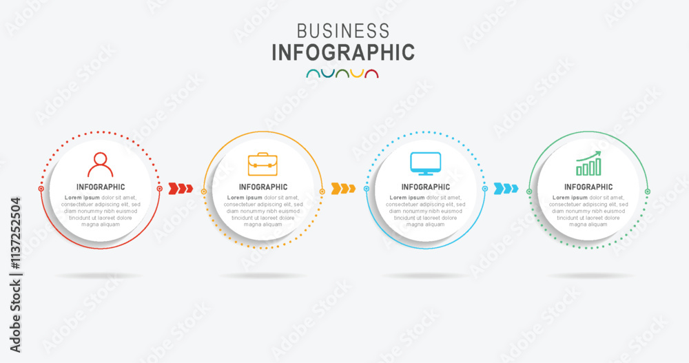 Timeline infographic design with icons and 4 circle steps option for business template. Timeline infographic design with icons and 4 circle steps option for business template.