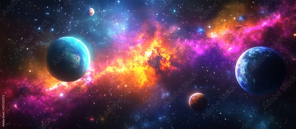 Cosmic Space Illustration with Vibrant Colors, Nebula, Planets, and Stars for Adobe Stock Optimize Metadata Cosmic Space Illustration with Vibrant Colors, Nebula, Planets, and Stars for Adobe Stock Optimize Metadata