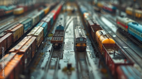 Rail Yard: A critical hub where freight trains are organized and dispatched, managing the flow of goods via rail for efficient, long-distance transportation.
 photo
