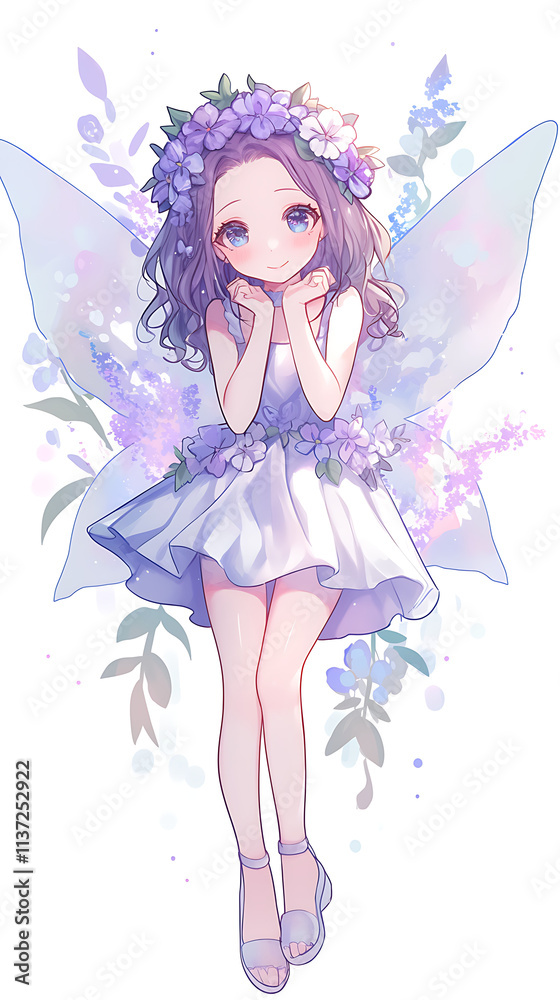 A whimsical fairy girl with floral accents and butterfly wings in a soft, dreamy style. A whimsical fairy girl with floral accents and butterfly wings in a soft, dreamy style.