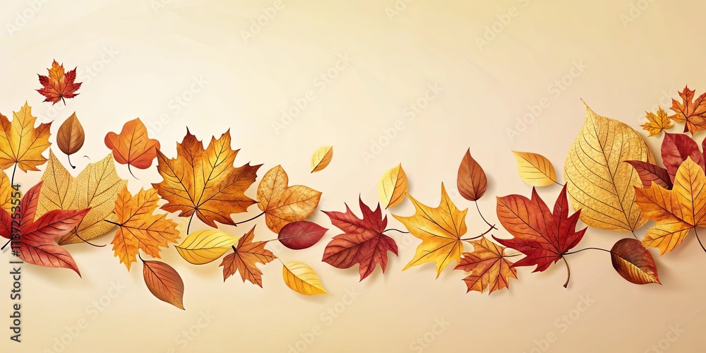 A vibrant collection of autumn leaves in hues of gold, red, and brown, gracefully cascading against a warm, pale backdrop. A vibrant collection of autumn leaves in hues of gold, red, and brown, gracefully cascading against a warm, pale backdrop.