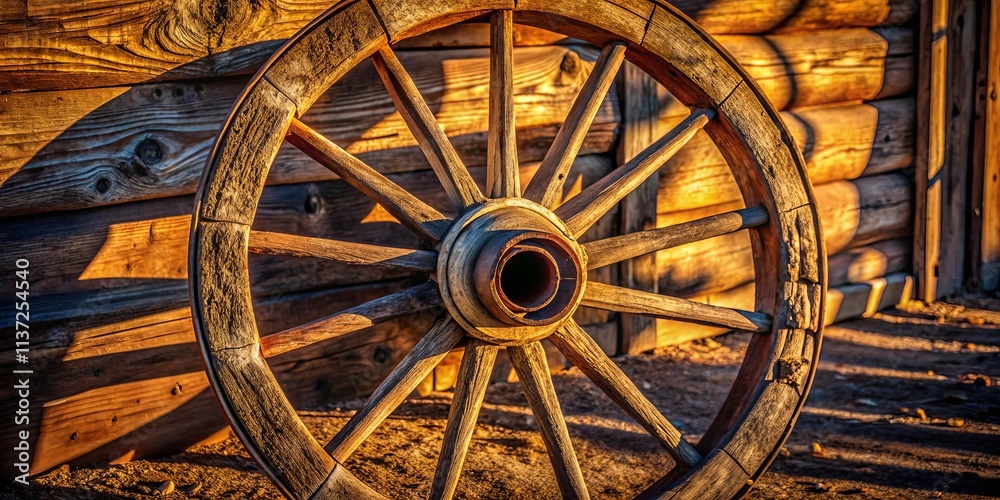 A Rustic Wooden Wheel with a Glowing Center, Basking in the Warm Light of the Setting Sun A Rustic Wooden Wheel with a Glowing Center, Basking in the Warm Light of the Setting Sun