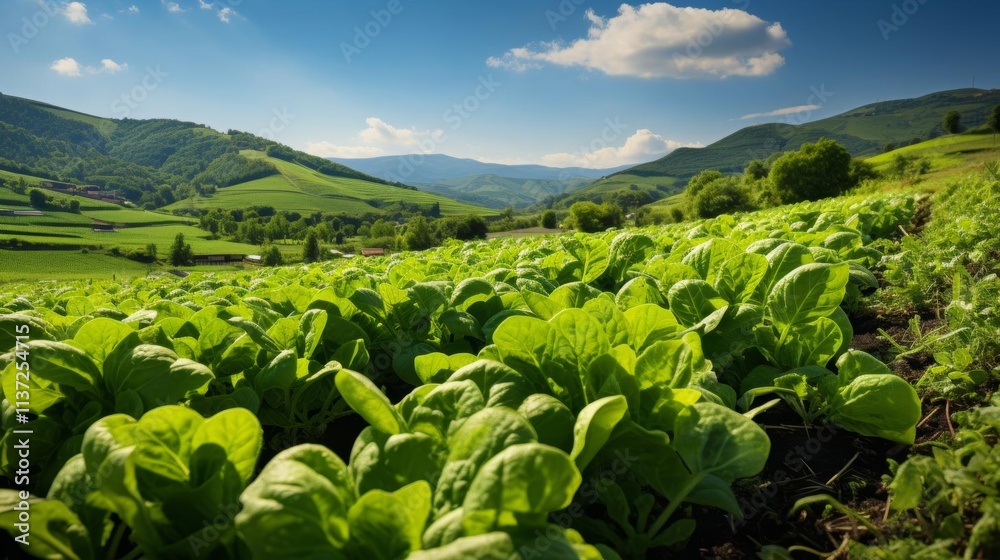 A lush green field with a clear blue sky above it A lush green field with a clear blue sky above it