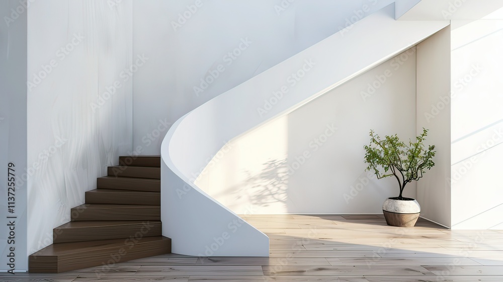 A triangular staircase with sharp angles in a contemporary design. A triangular staircase with sharp angles in a contemporary design.