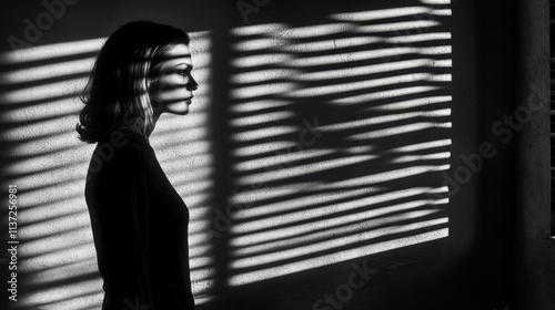 Woman Silhouetted by Blinds