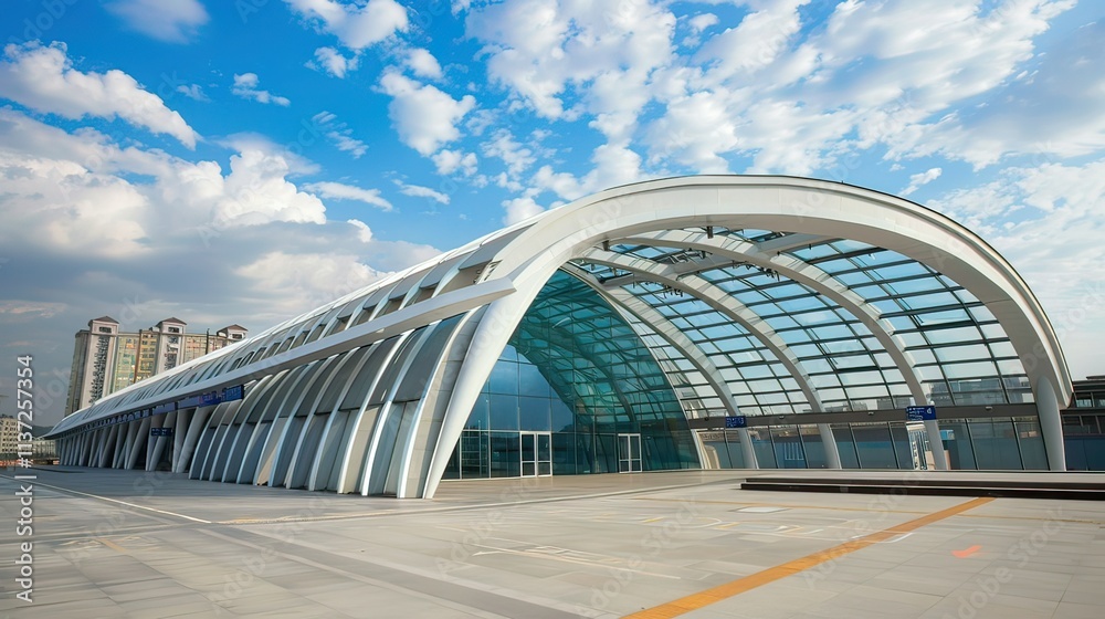 Obraz premium A modern European train station with sleek architectural design.