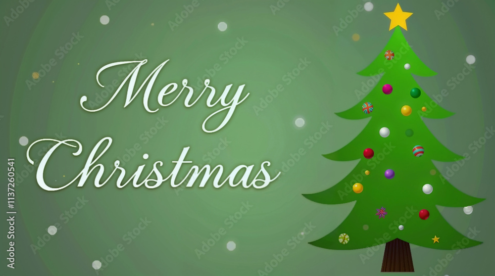 Festive Holiday Christmas Tree Greetings Card Illustration on Emerald Green Background