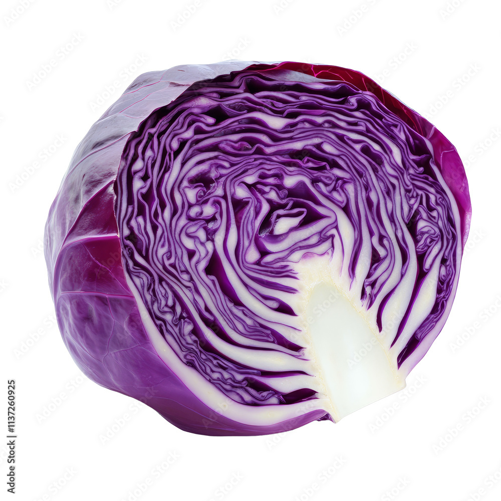 A vibrant slice of red cabbage on a clean transparent background showcasing its intricate layers and texture, Red cabbage one slice isolated on transparent background A vibrant slice of red cabbage on a clean transparent background showcasing its intricate layers and texture, Red cabbage one slice isolated on transparent background