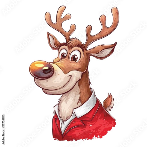 vector illustration of a cartoon Reindeer animation, painted with watercolor, isolated on a white background,