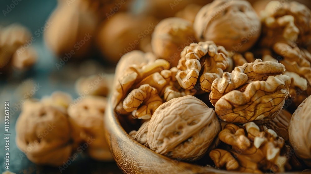 Closeup of Walnuts in a Wooden Bowl Closeup of Walnuts in a Wooden Bowl