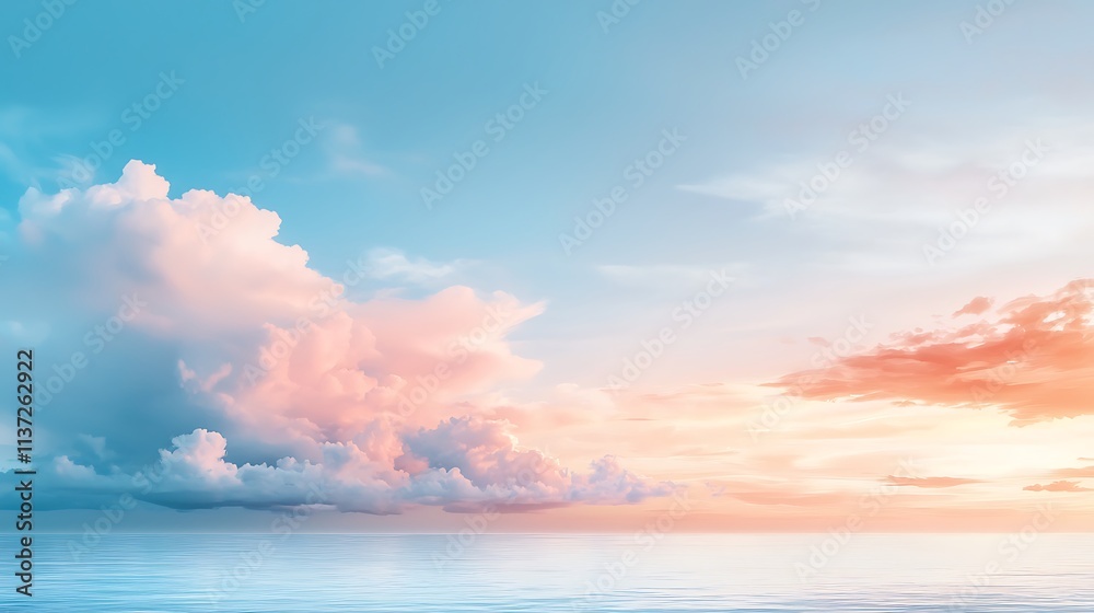 Naklejka premium Serene sunset over calm ocean waters coastal landscape tranquil nature scene aerial view