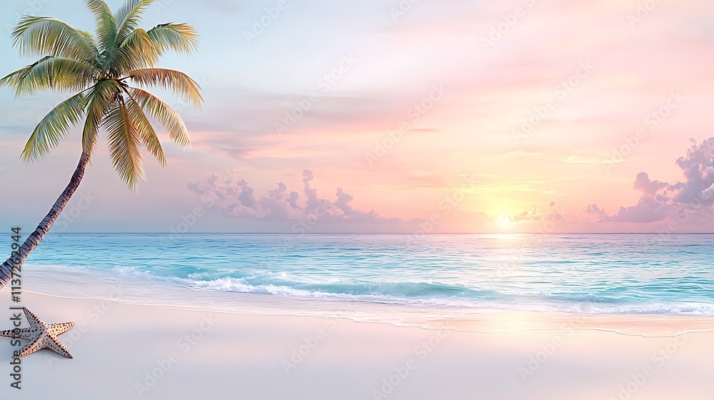 Obraz premium Sunset serenity at tropical beach nature landscape photography calm ocean view