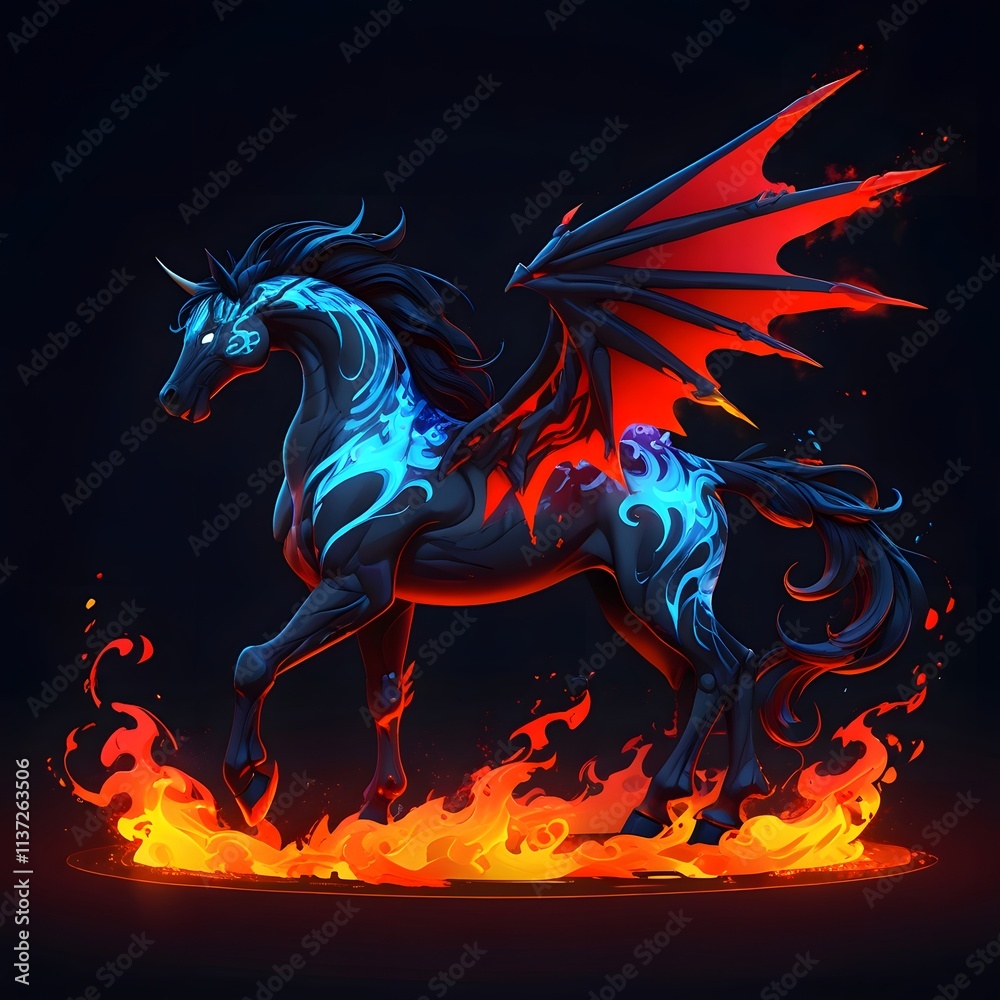 Majestic dragon horse fantasy realm digital art dark background dynamic perspective epic creature concept Majestic dragon horse fantasy realm digital art dark background dynamic perspective epic creature concept