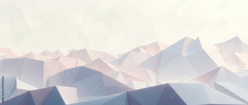 Abstract geometric landscape with soft pastel colors resembling mountains.