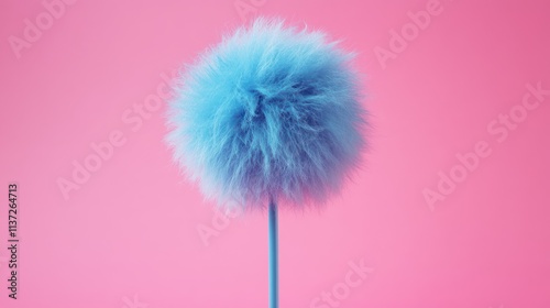 Fluffy blue pom-pom on pink background. photo