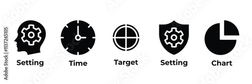 Strategic Alignment Icons set vector illustration with setting, time, target, setting, chart
