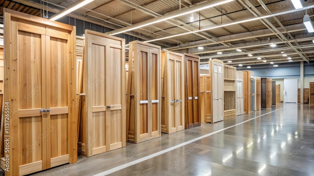 Wooden interior doors displayed in a building materials supermarket, wood, interior, doors Wooden interior doors displayed in a building materials supermarket, wood, interior, doors