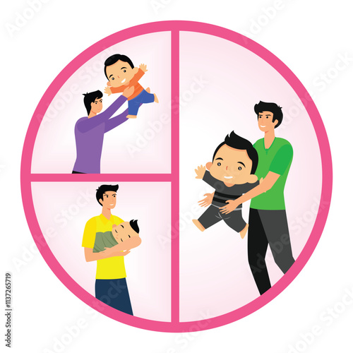 Paternity leave concept.  Moments of Father and Child Bonding in Different Activities.