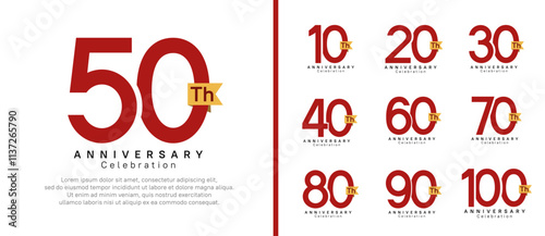 anniversary logo set. vector design red color with gold ribbon can be use for celebration event