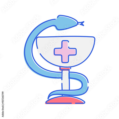 Medical Symbol Cup Caduceus Bowl Icon with soft color palette in doodle Illustration style Ideal for health and pharmacy themed designs 