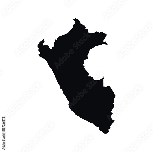 Peru Map vector icon. Map of Peru Black Silhouette.
