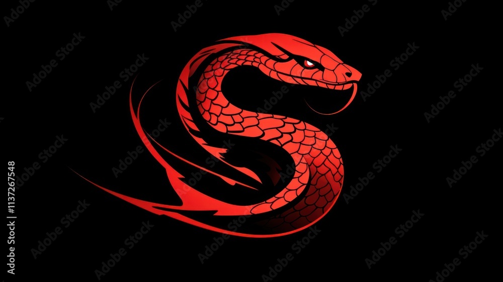 Red snake forming letter S on black background. Red snake forming letter S on black background.