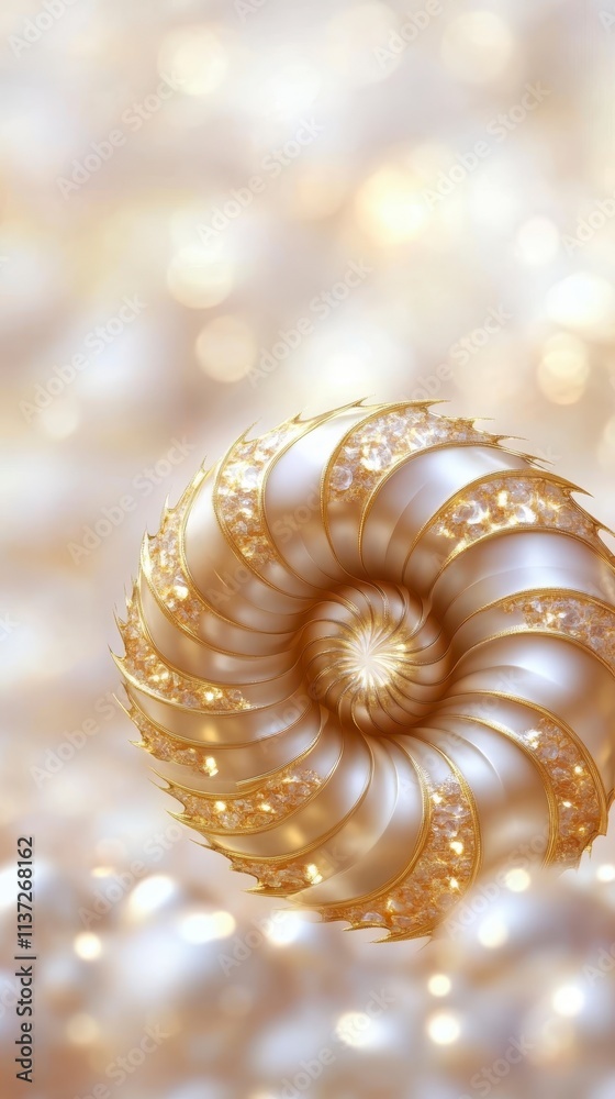 Sparkling Golden Nautilus Shell Abstract Background
