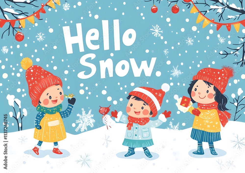Children Playing in the Snowy Winter Wonderland
