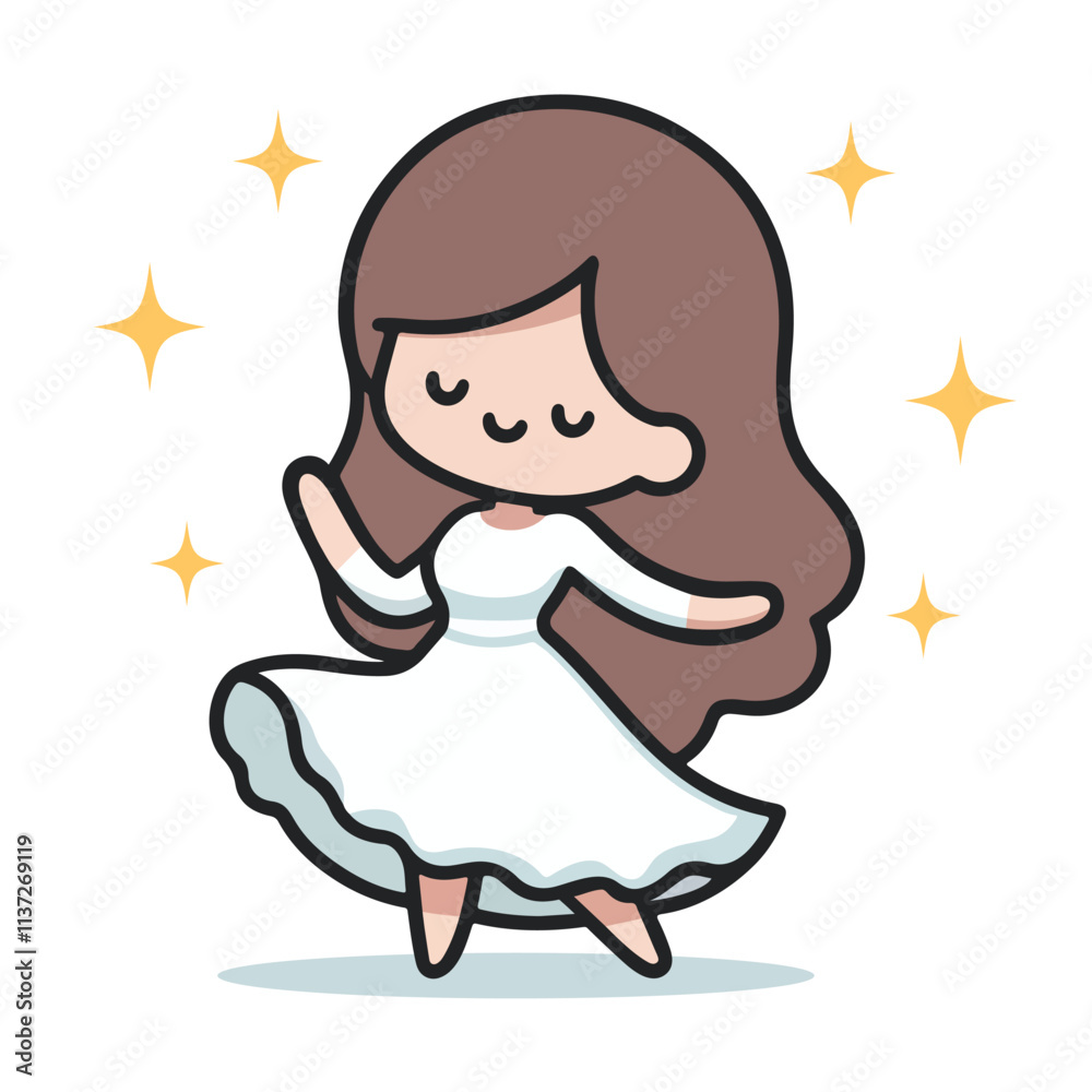 Cute young woman dancing cartoon vector illustration in flat style Cute young woman dancing cartoon vector illustration in flat style
