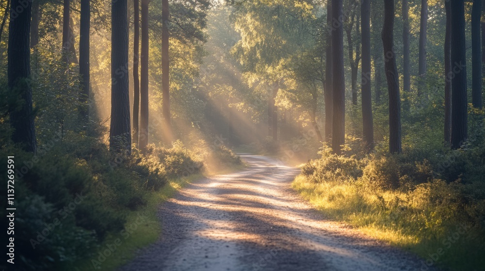 Sunbeams Illuminating Forest Path Sunbeams Illuminating Forest Path
