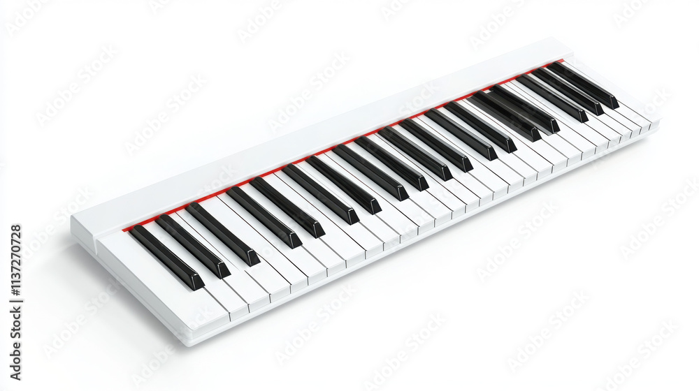 White keyboard with black keys, ideal for music enthusiasts. White keyboard with black keys, ideal for music enthusiasts.