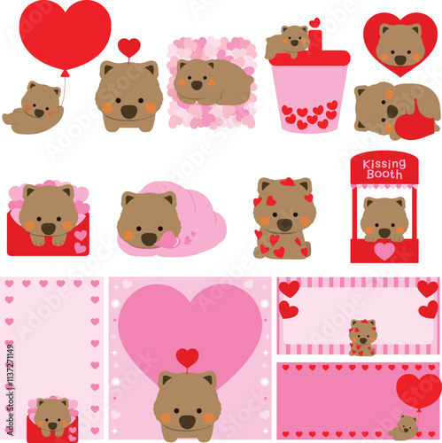 Cute wombat Valentine art, Adorable Valentine wombat, Wombat holding heart illustration