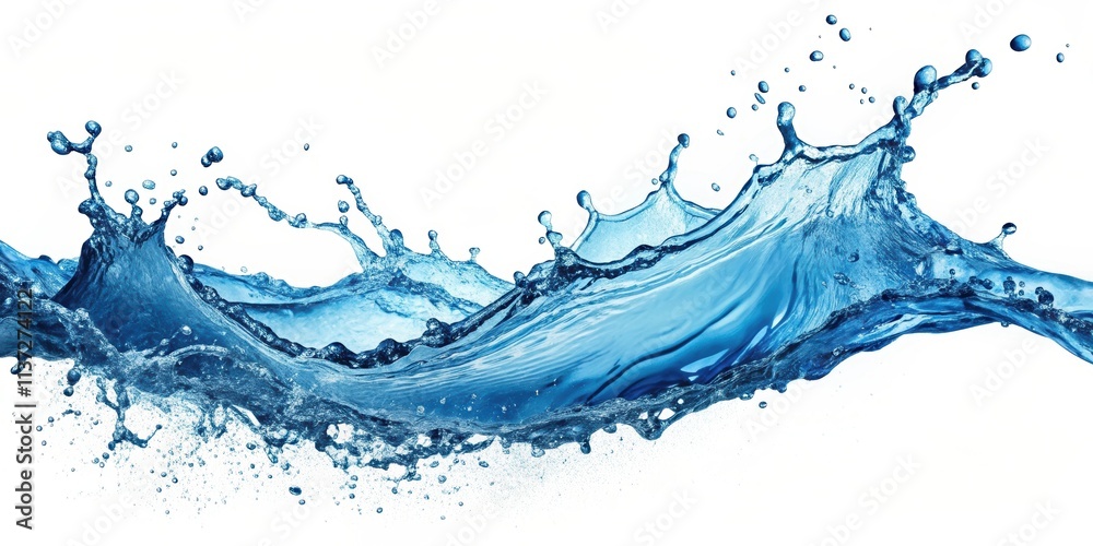 Obraz premium Blue water splashing on a white backdrop, splash, water, blue, motion, refreshing, liquid, droplets, aqua, clear, freshness