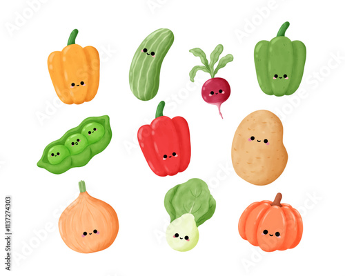 Set of hand-drawn character vegetables