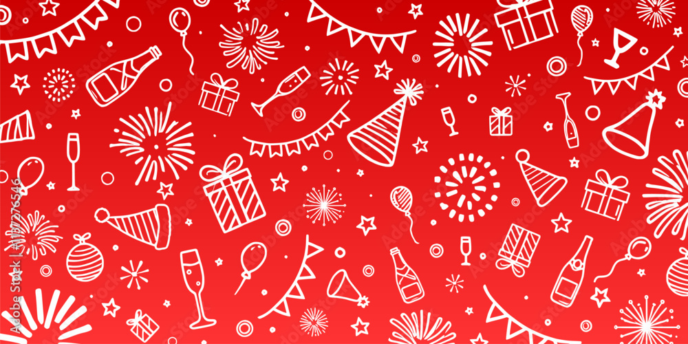 new year icons on red background new year icons on red background