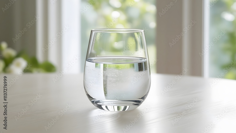 Glass of Water on a Wooden Table with Natural Light Background Glass of Water on a Wooden Table with Natural Light Background